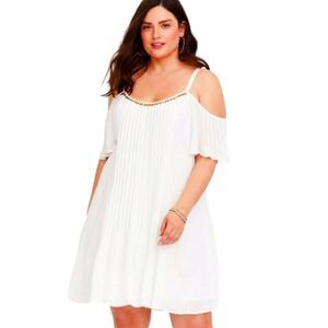 TORRID MINI IVORY GAUZY Cold Shoulder Trapeze dress With Gold Sequins